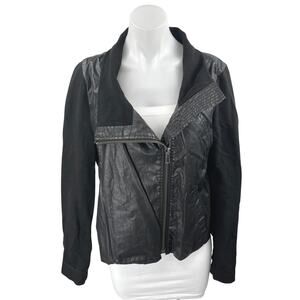 Helmut Lang Black Faux Leather Long Sleeve Collar Zip Motorcycle Coat Jacket M